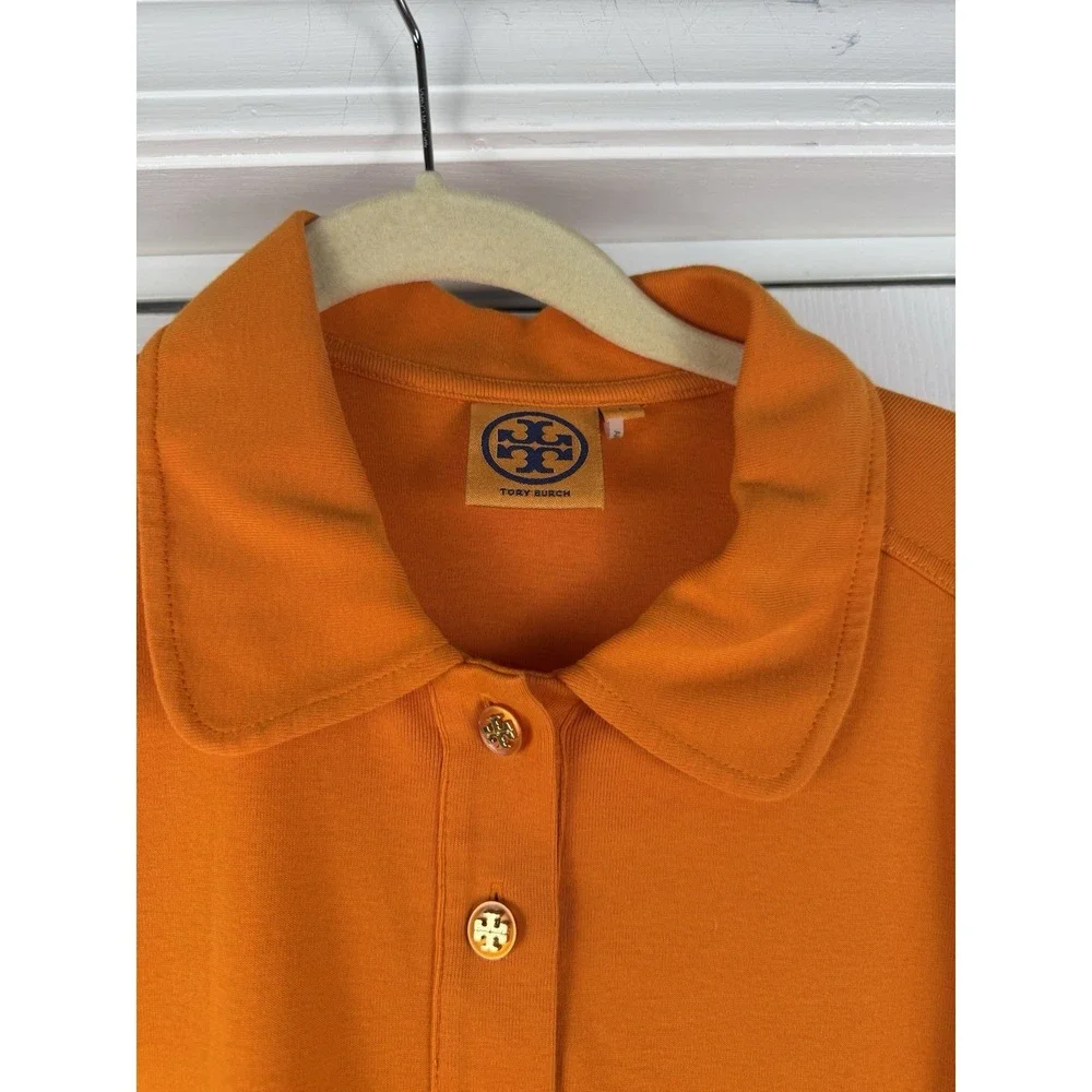 Tory Burch Women Orange Ribbed Short Sleeve Polo‎ Shirt Size Large